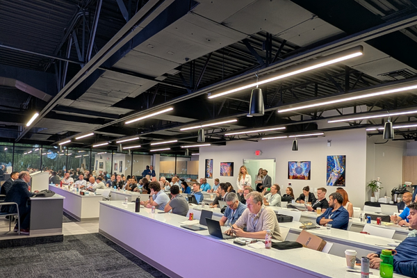 31 x 60 ft industrial-style auditorium with integrated AV-1